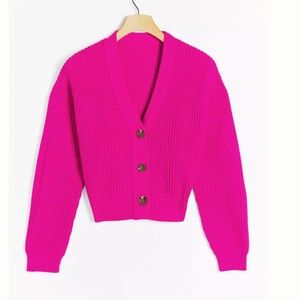 Maeve Hot Pink Chunky Cardigan with Tortoise Buttons - Sz M